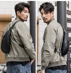 Sac banane homme en cuir noir, 36 cm, plusieurs compartiments