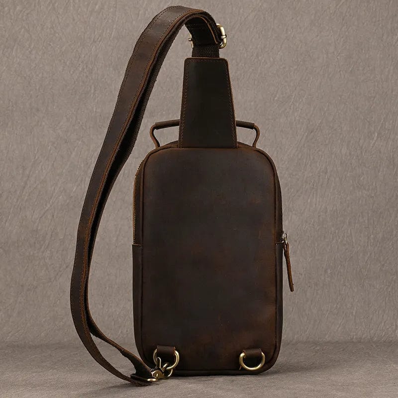 Sac banane homme en cuir à compartiments, café foncé ou marron