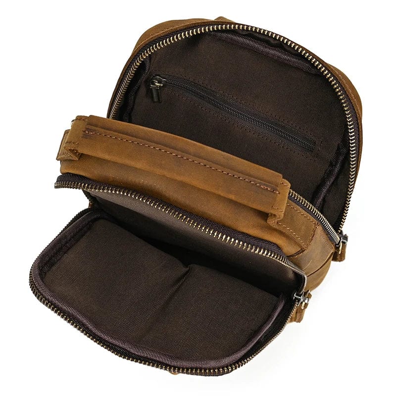 Sac banane homme en cuir à compartiments, café foncé ou marron