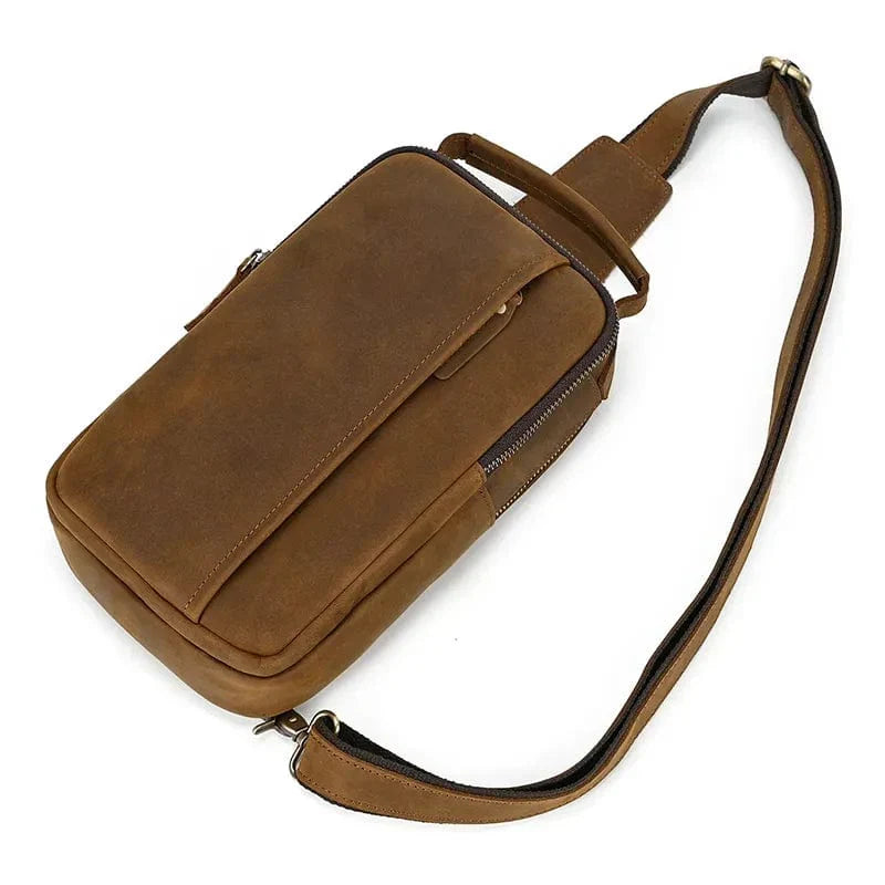 Sac banane homme en cuir à compartiments, café foncé ou marron
