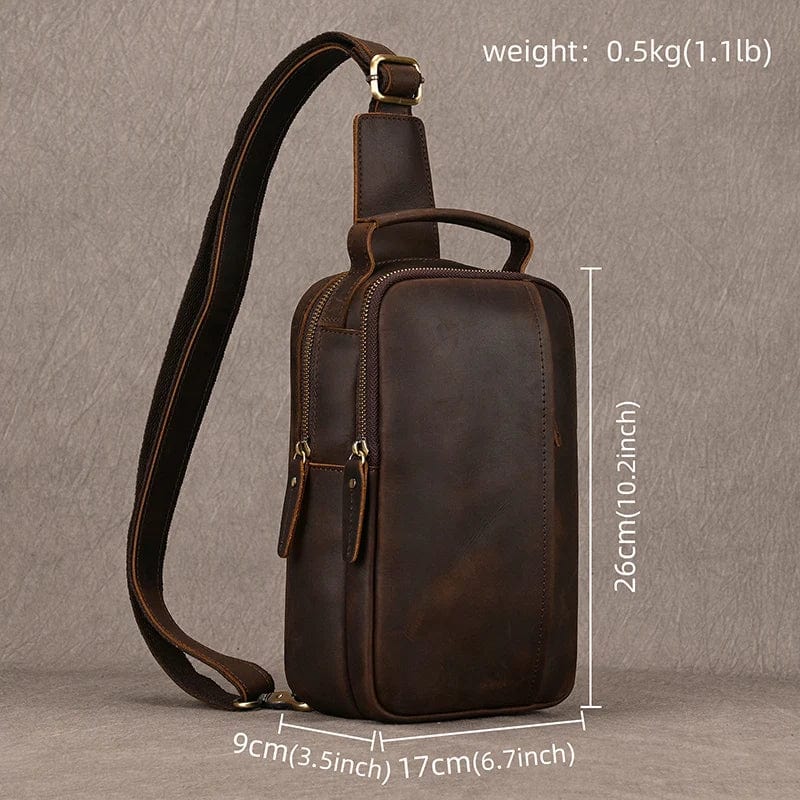 Sac banane homme en cuir à compartiments, café foncé ou marron