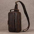 Sac banane homme en cuir à compartiments, café foncé ou marron