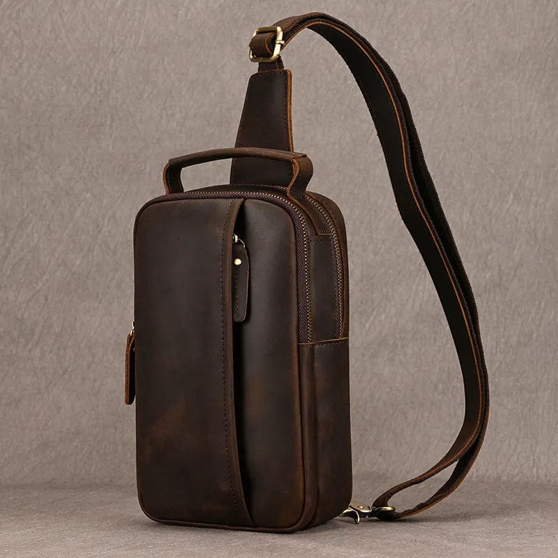Sac banane homme en cuir à compartiments, café foncé ou marron