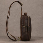 Sac banane homme en cuir à compartiments, café foncé ou marron