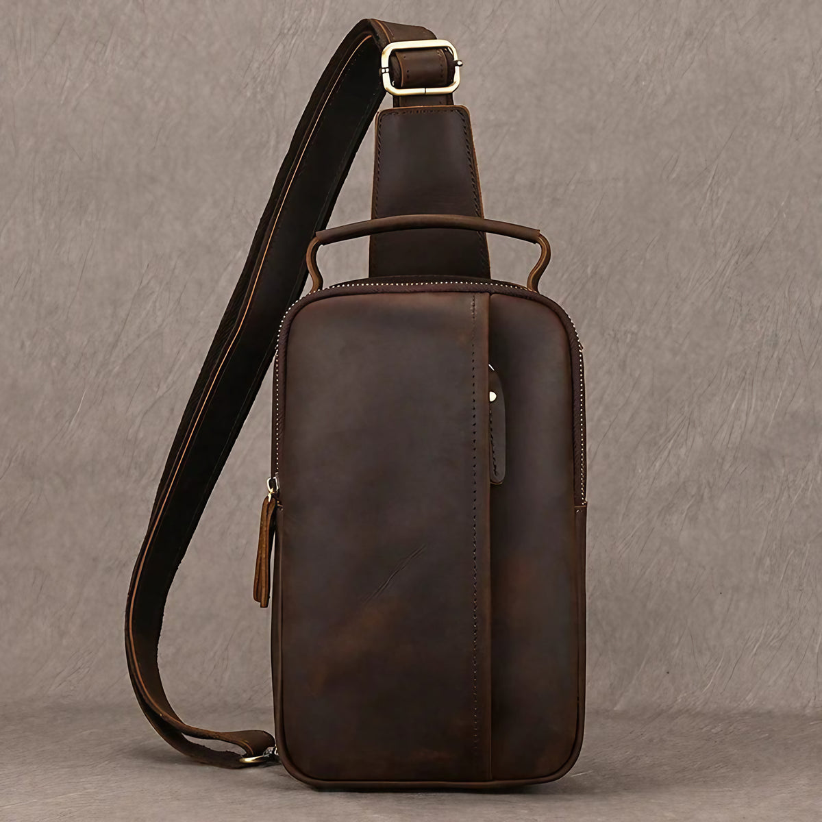 Sac banane homme en cuir à compartiments, café foncé ou marron, café foncé