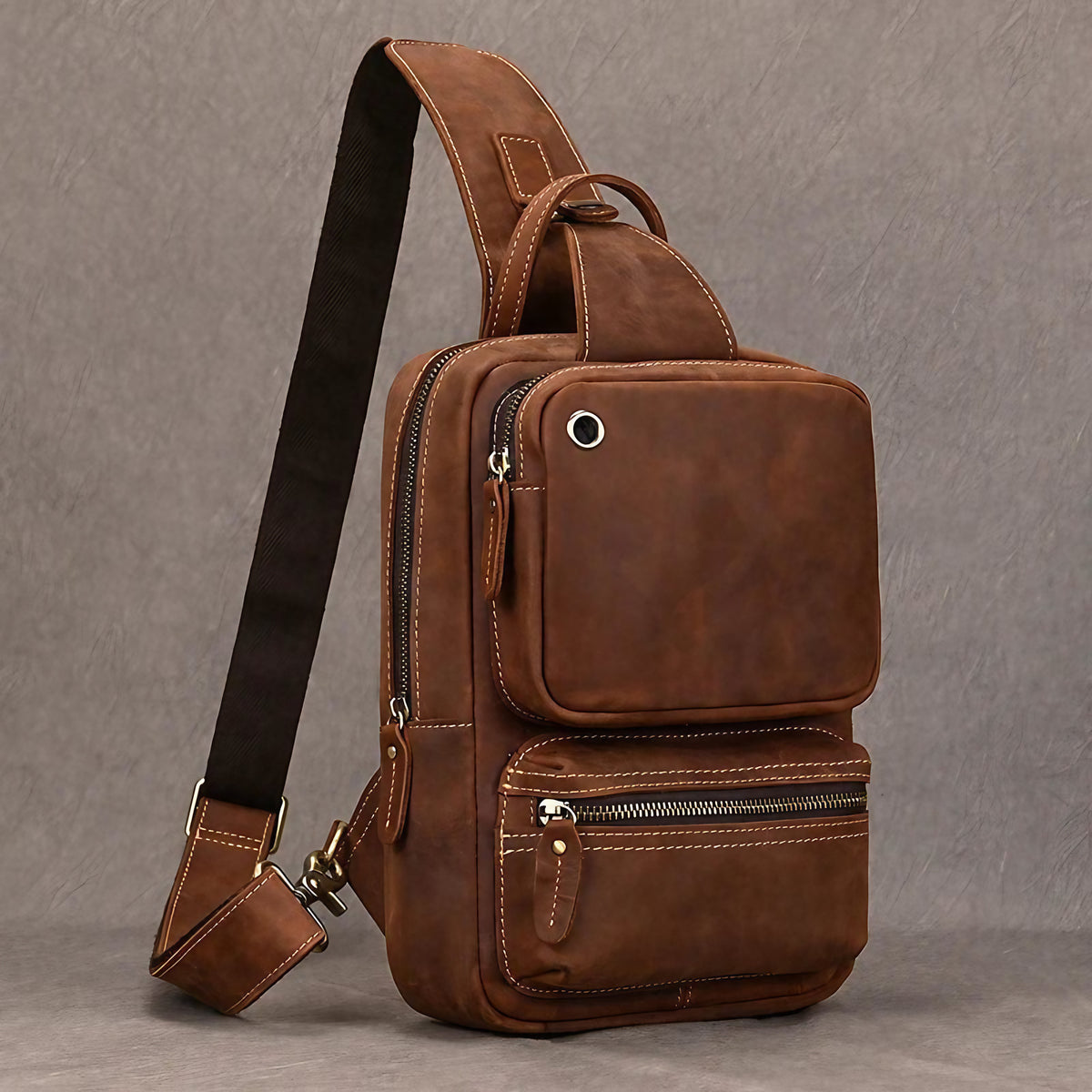 Sac banane homme en cuir, 25 x 15 x 5 cm, marron ou café, marron