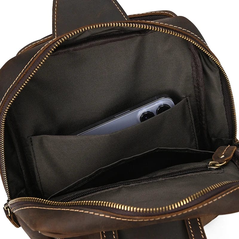 Sac banane homme en cuir, 25 x 15 x 5 cm, marron ou café