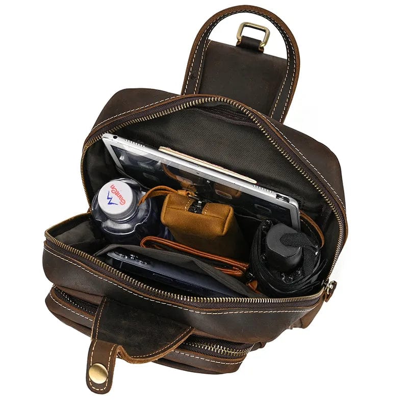 Sac banane homme en cuir, 25 x 15 x 5 cm, marron ou café