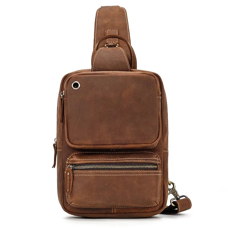 Sac banane homme en cuir, 25 x 15 x 5 cm, marron ou café