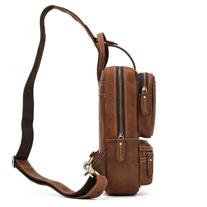Sac banane homme en cuir, 25 x 15 x 5 cm, marron ou café