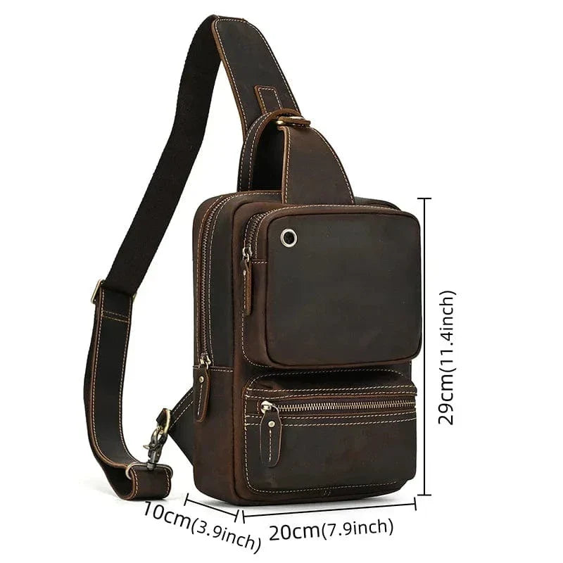 Sac banane homme en cuir, 25 x 15 x 5 cm, marron ou café