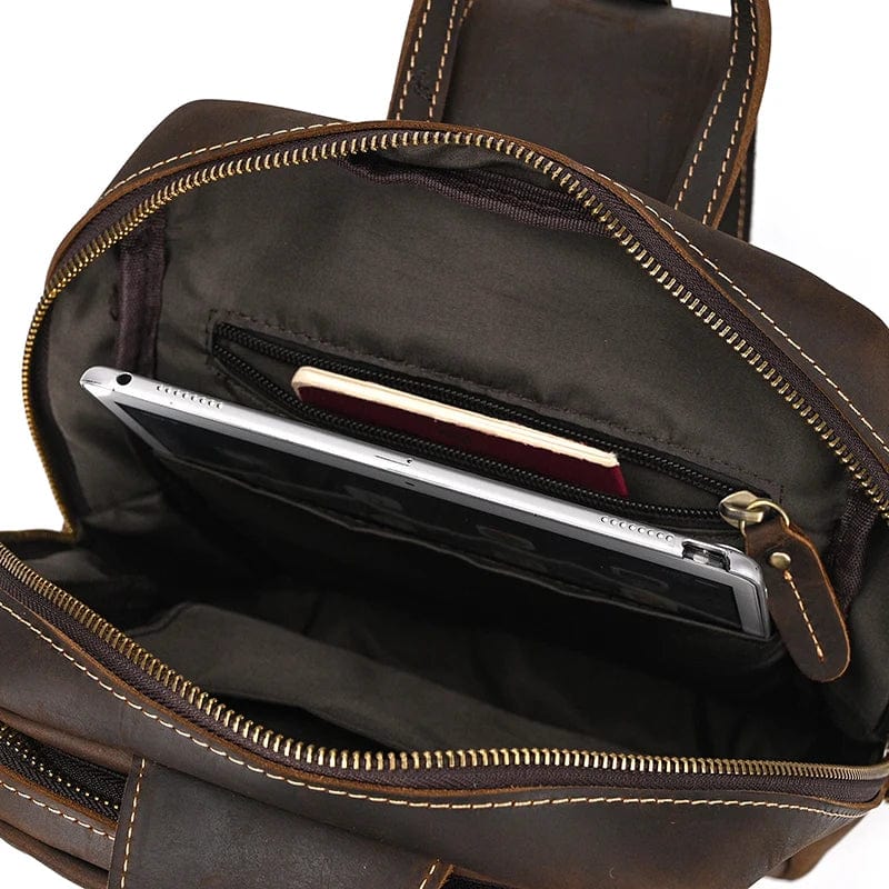 Sac banane homme en cuir, 25 x 15 x 5 cm, marron ou café