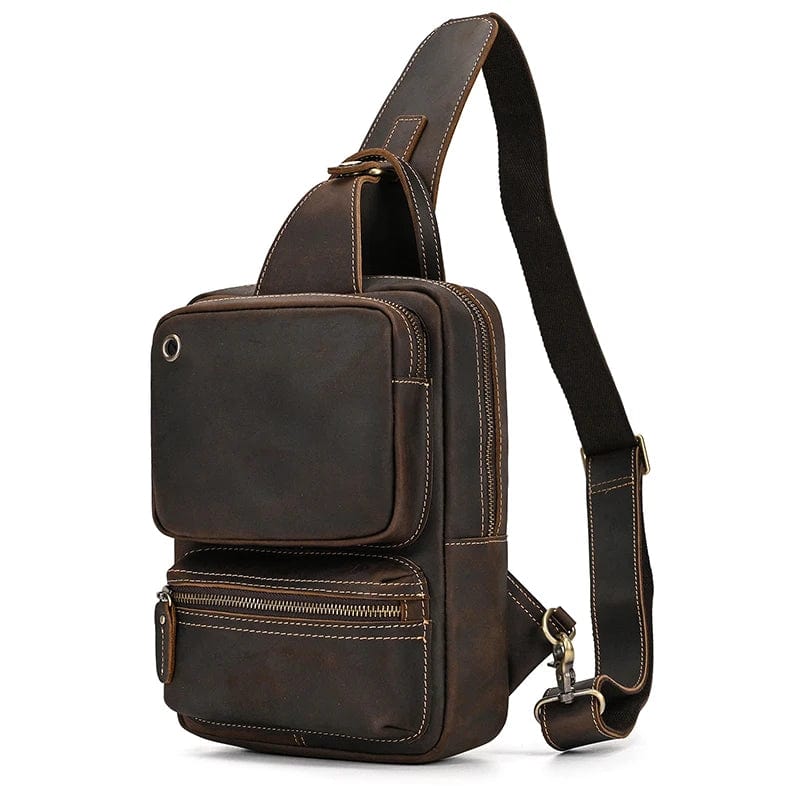 Sac banane homme en cuir, 25 x 15 x 5 cm, marron ou café