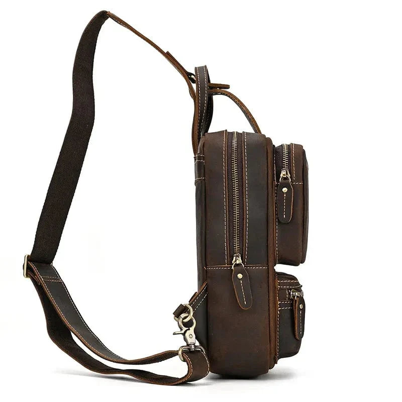 Sac banane homme en cuir, 25 x 15 x 5 cm, marron ou café