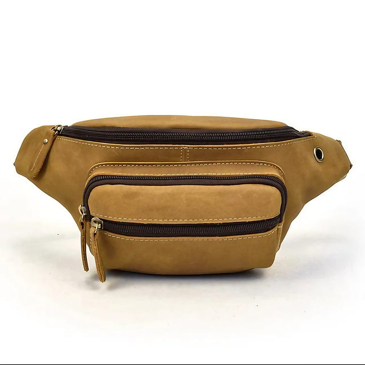 Sac banane homme en cuir multipoches, 30 x 13 x 8 cm, marron