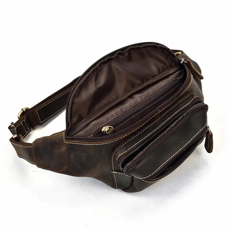 Sac banane homme en cuir multipoches, 30 x 13 x 8 cm