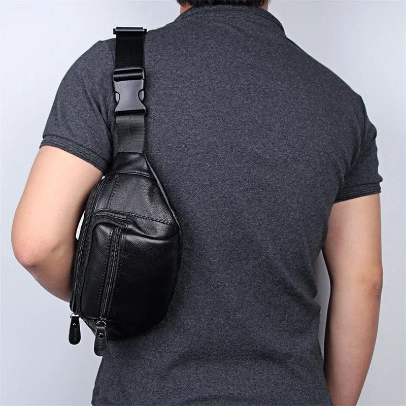 Sac banane homme en cuir multipoches, 30 x 13 x 8 cm