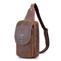 Sac banane homme en cuir marron, poche téléphone et zip, marron