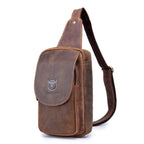 Sac banane homme en cuir marron, poche téléphone et zip, marron