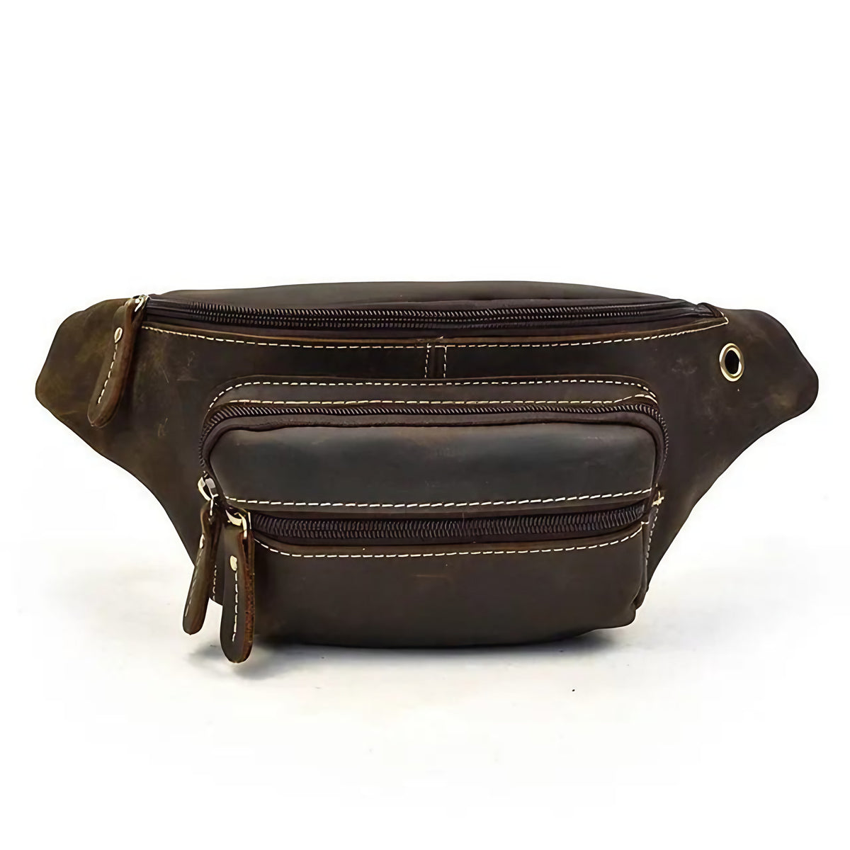 Sac banane homme en cuir multipoches, 30 x 13 x 8 cm, café