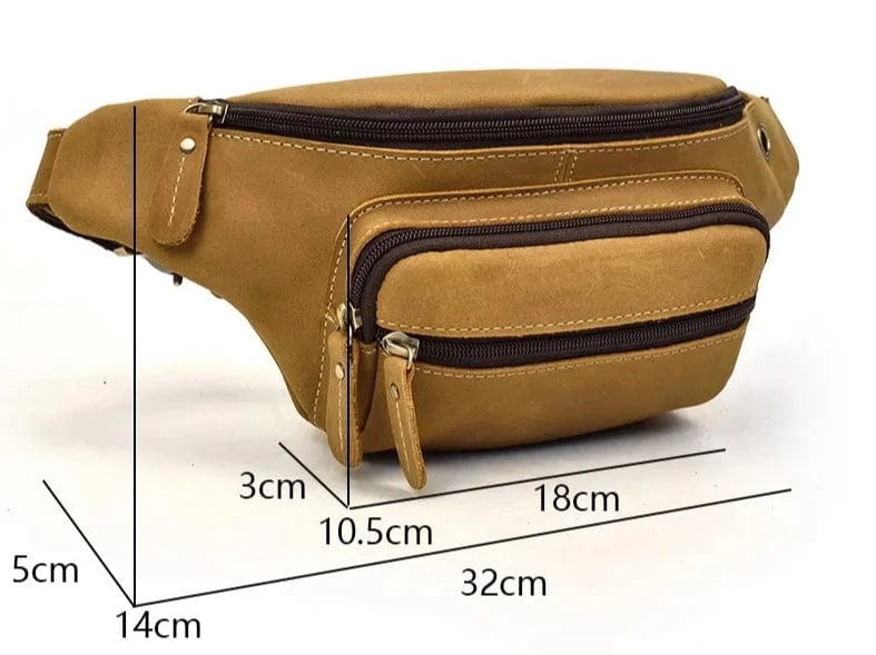 Sac banane homme en cuir multipoches, 30 x 13 x 8 cm
