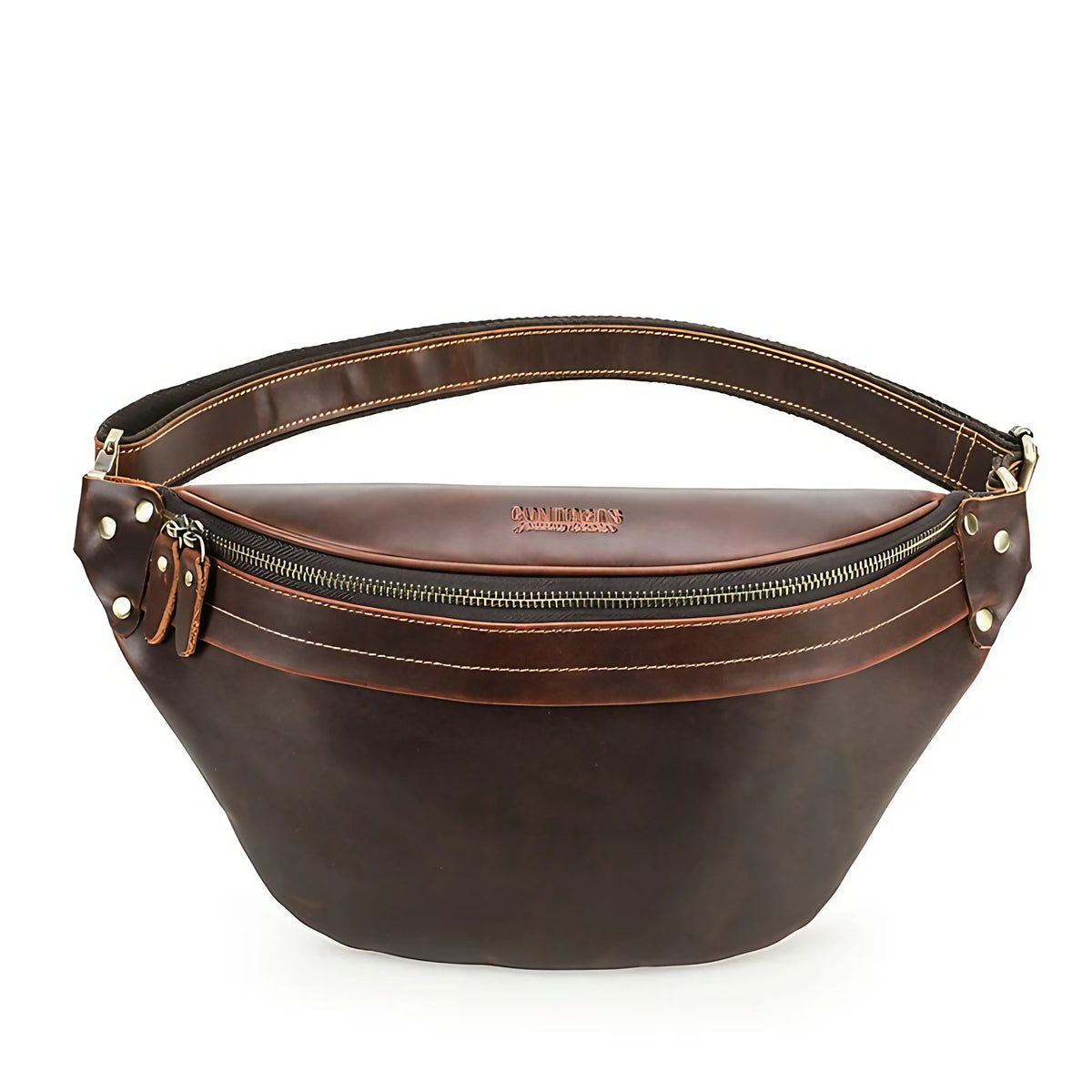 Sac banane homme en cuir, 30 x 15 x 9 cm, noir ou café, café