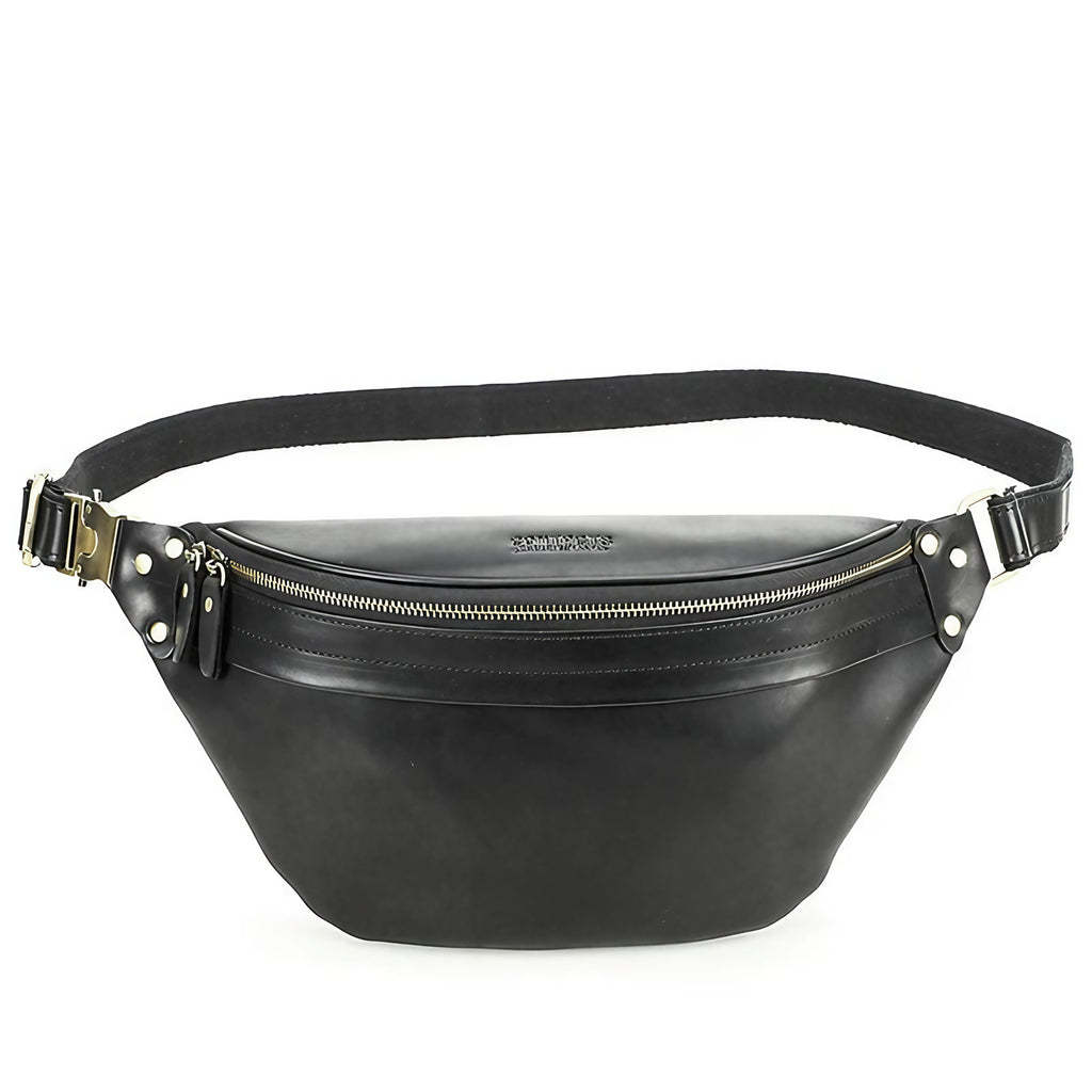 Sac banane homme en cuir, 30 x 15 x 9 cm, noir ou café, noir