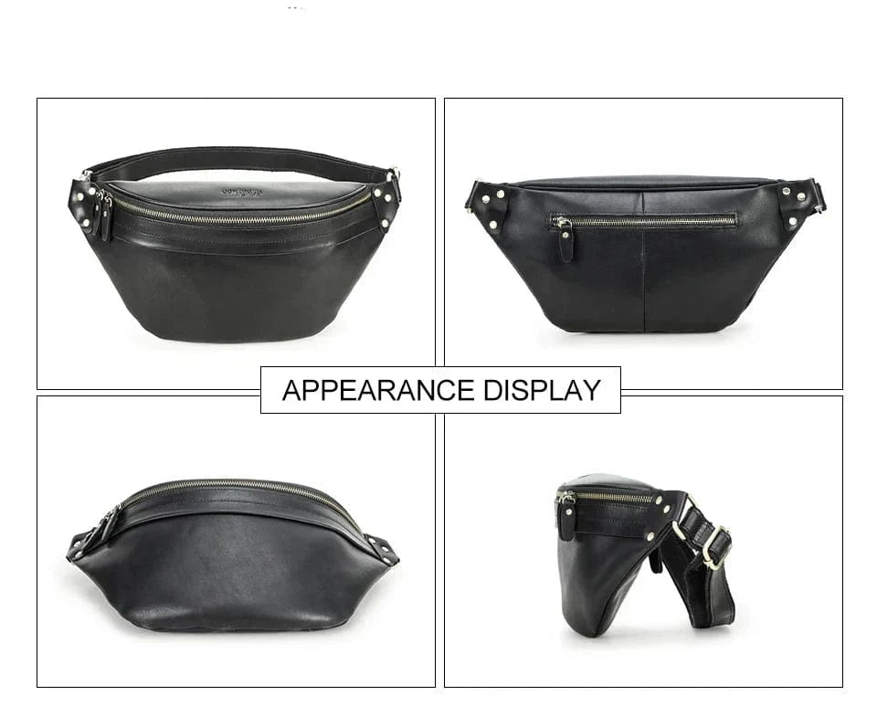 Sac banane homme en cuir, 30 x 15 x 9 cm, noir ou café