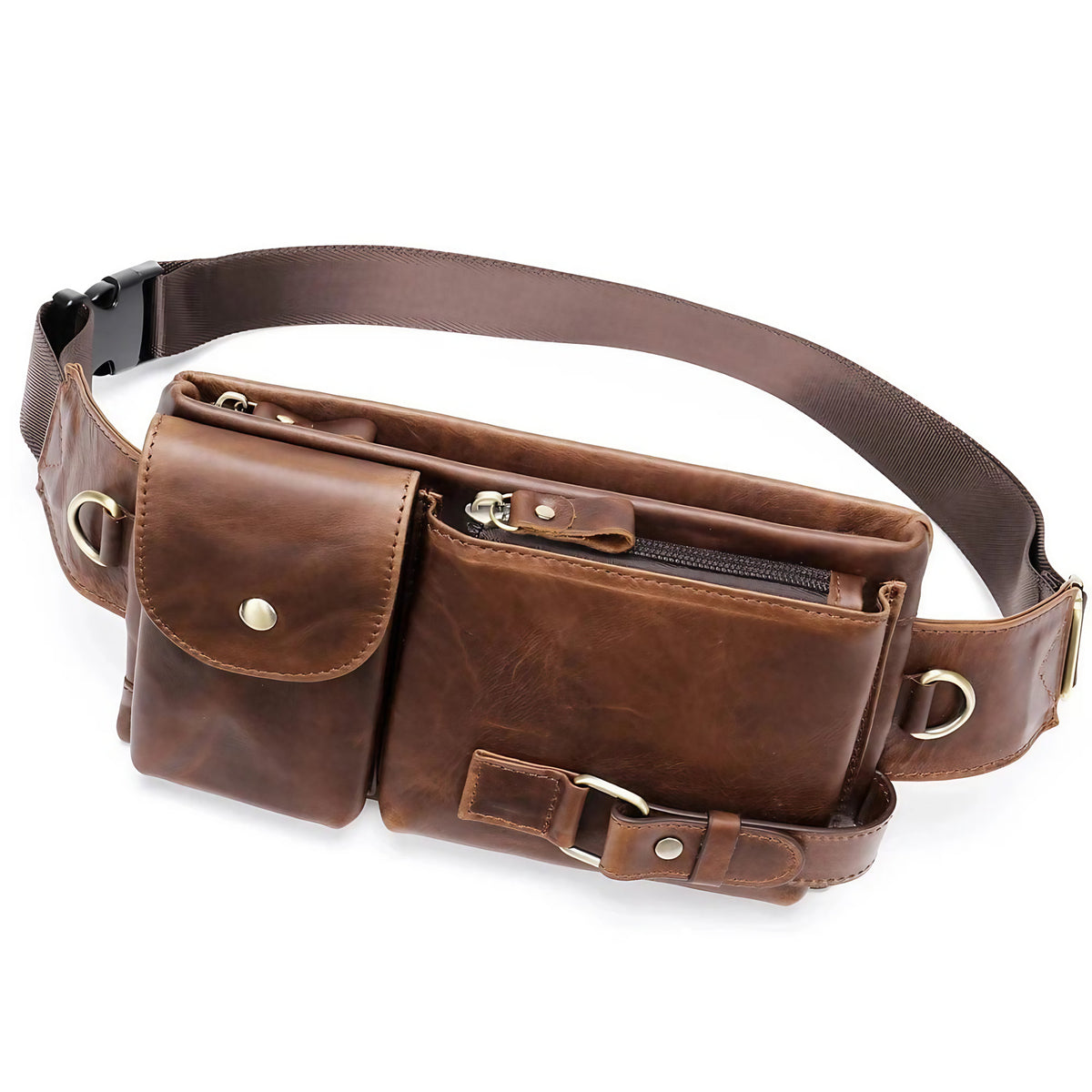 Sacoche ceinture homme en similicuir marron