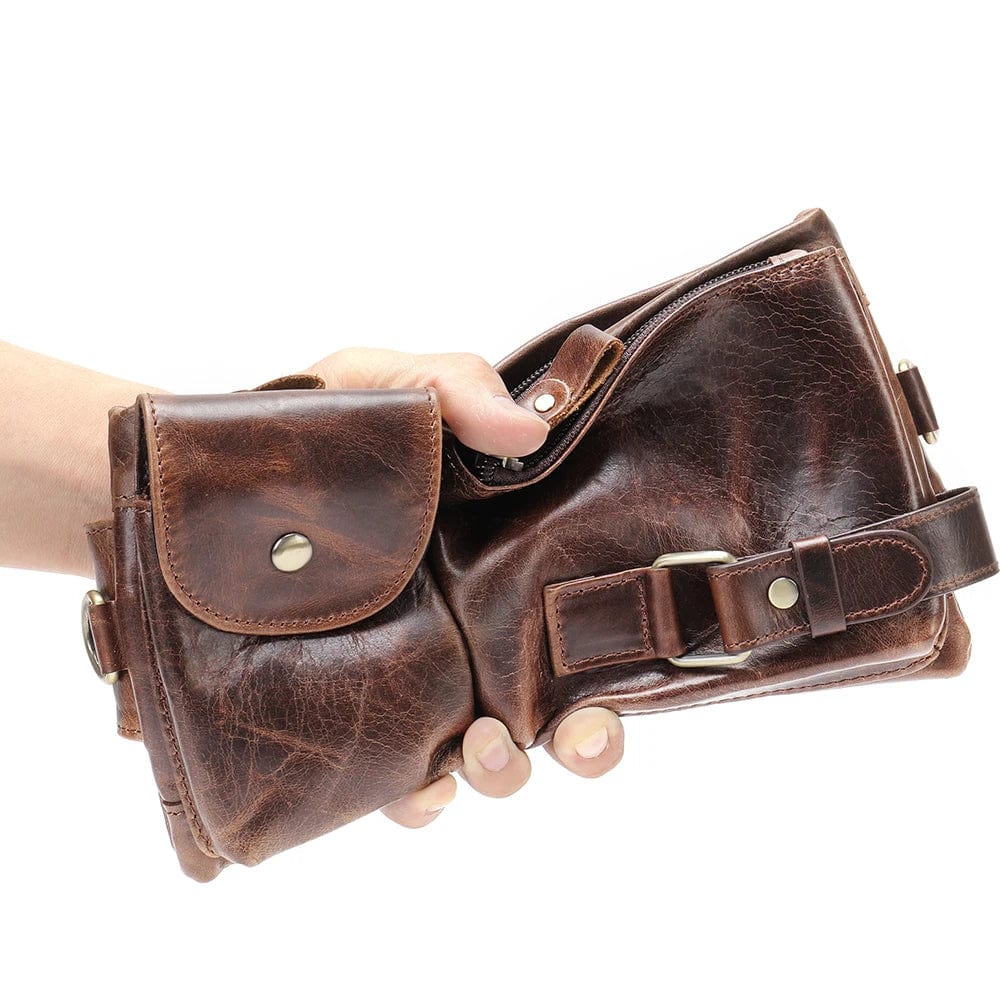 Sacoche ceinture homme en similicuir marron