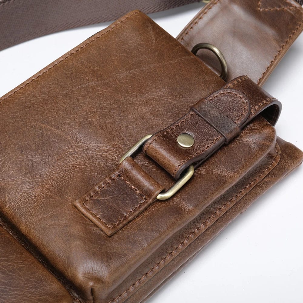 Sacoche ceinture homme en similicuir marron