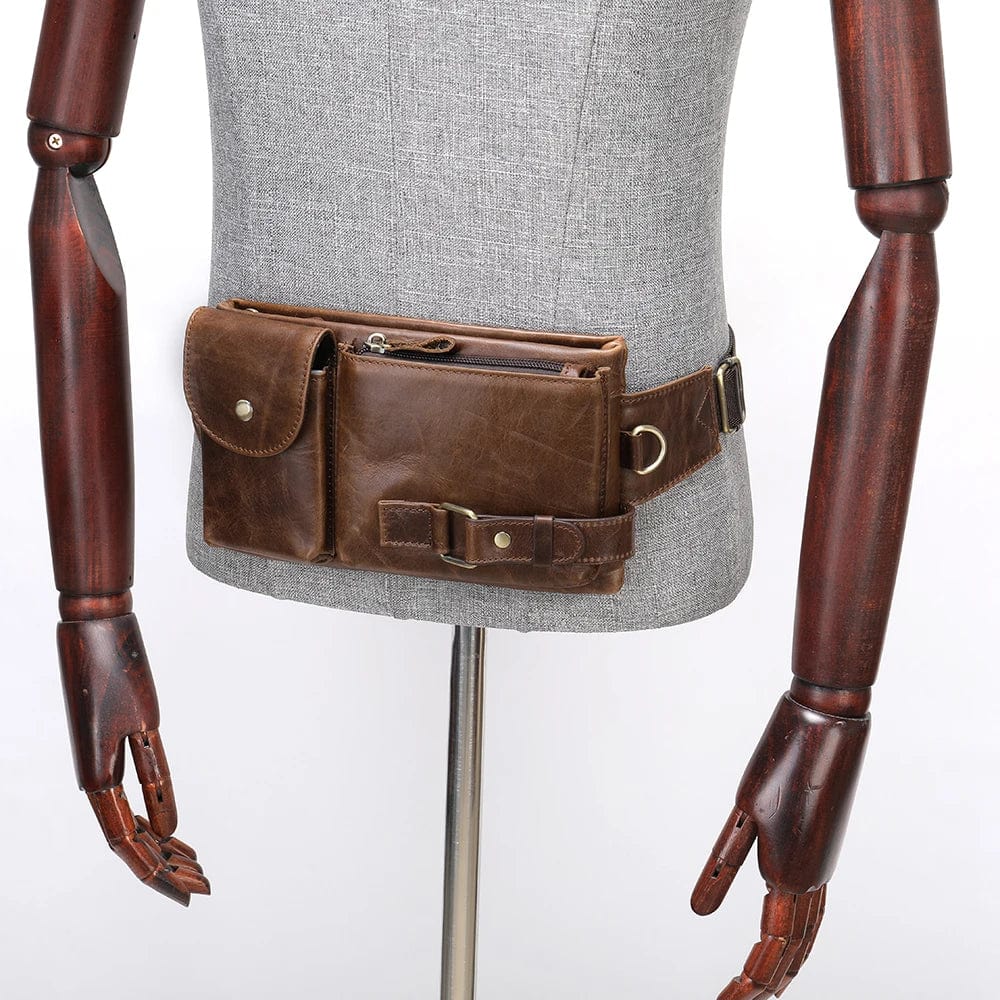 Sacoche ceinture homme en similicuir marron