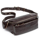 Sac banane homme en cuir café, forme oreiller, bandoulière 115 cm, café