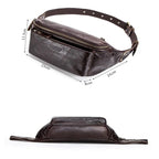 Sac banane homme en cuir café, forme oreiller, bandoulière 115 cm