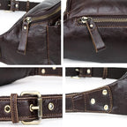 Sac banane homme en cuir café, forme oreiller, bandoulière 115 cm