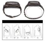 Sac banane homme en cuir café, forme oreiller, bandoulière 115 cm