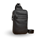 Sac banane homme en cuir noir, trois poches, allure rétro, noir