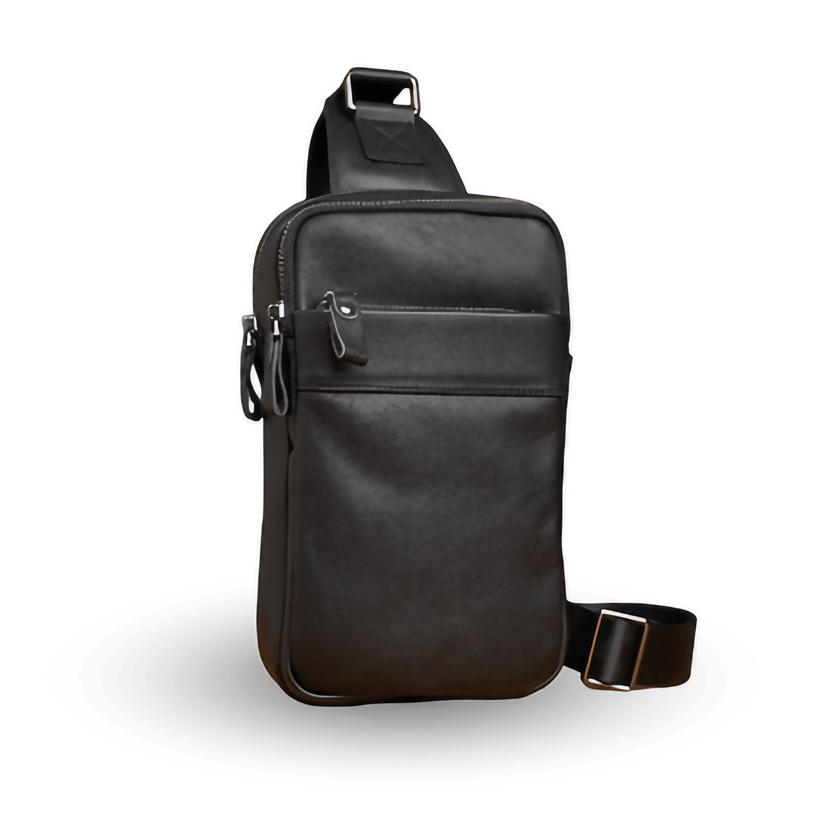 Sac banane homme en cuir noir, trois poches, allure rétro, noir