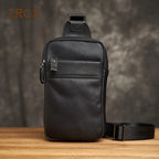 Sac banane homme en cuir noir, trois poches, allure rétro