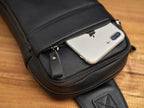 Sac banane homme en cuir noir, trois poches, allure rétro