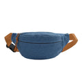 Sac banane en jean mixte, trois poches zippées, bleu foncé