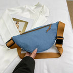 Sac banane en jean mixte, trois poches zippées