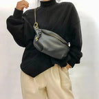 Sac banane femme noir en cuir, 30 x 20 cm, sangle réglable