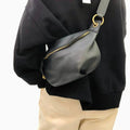 Sac banane femme noir en cuir, 30 x 20 cm, sangle réglable, noir