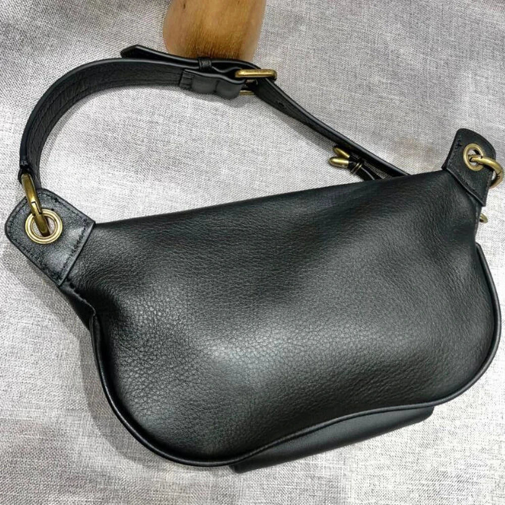 Sac banane femme noir en cuir, 30 x 20 cm, sangle réglable