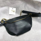 Sac banane femme noir en cuir, 30 x 20 cm, sangle réglable
