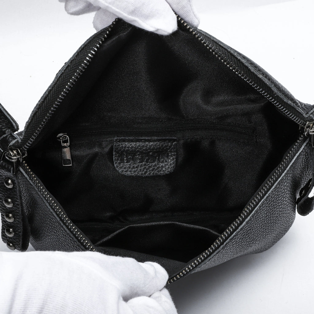 Sac banane femme noir, sangle large à motifs flèche, 23 x 13 cm