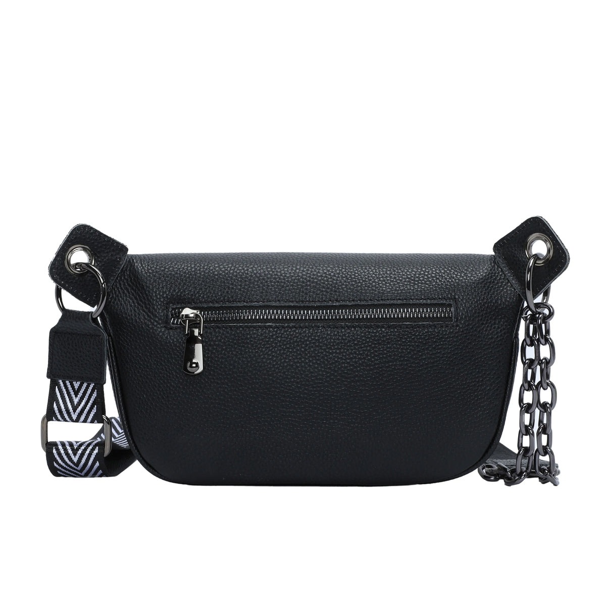 Sac banane femme noir, sangle large à motifs flèche, 23 x 13 cm