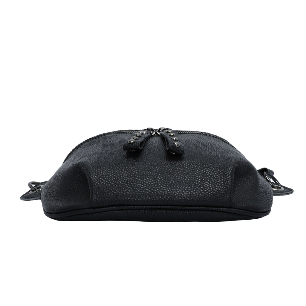 Sac banane femme noir, sangle large à motifs flèche, 23 x 13 cm