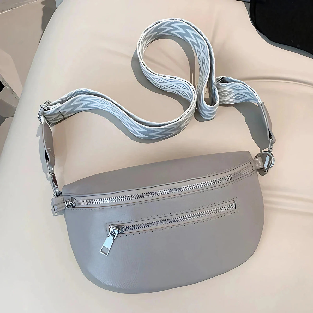 Sac banane femme en similicuir, 24 x 14 cm, gris, noir ou beige, gris